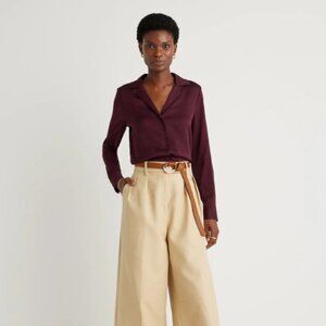 Quince Washable Silk Notch Collar Blouse, S, NWT Wine